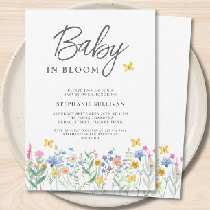 Baby in Bloom Wildflower Butterflies Baby Shower Invitation
