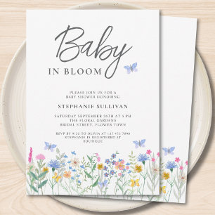 Baby in Bloom Wildflower Butterflies Baby Shower Invitation