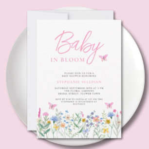 Baby in Bloom Wildflower Butterflies Baby Shower Invitation