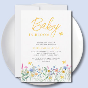 Baby in Bloom Wildflower Butterflies Baby Shower Invitation