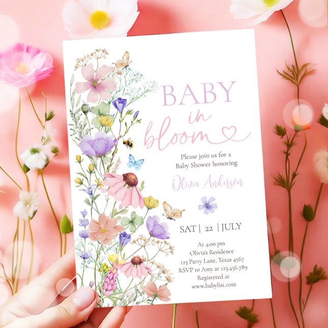 Baby in Bloom Wildflower Butterflies Baby Shower Invitation (Creator Uploaded)