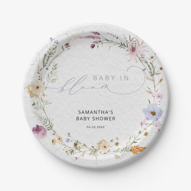 Baby in Bloom Wildflower Cute Baby Shower  Paper Plates (Front)
