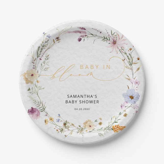 Baby in Bloom Wildflower Cute Baby Shower  Paper Plates (Front)