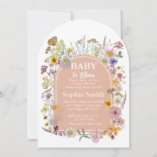 Baby In bloom Wildflower Dusty Pink Invitation