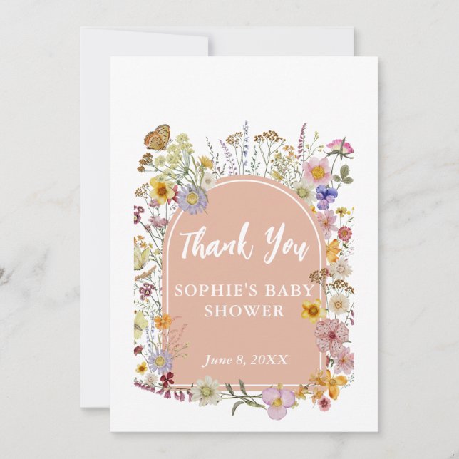 Baby In bloom Wildflower Dusty Pink Thank You Card (Front)
