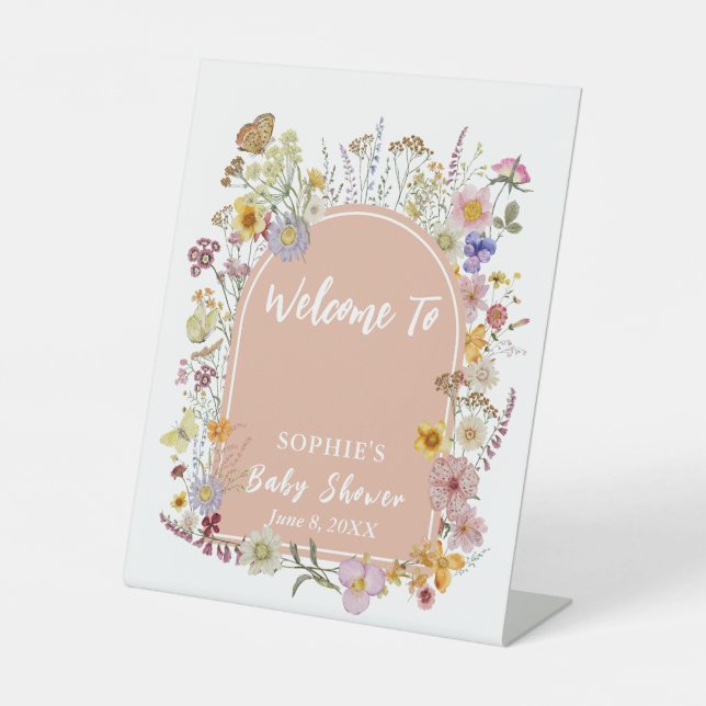 Baby In bloom Wildflower Dusty Pink Welcome  Pedestal Sign (Front)
