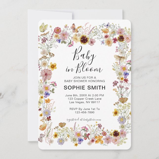 Baby In Bloom Wildflower Dusty Rose Baby Shower Invitation (Front)
