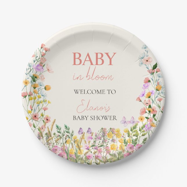 Baby in Bloom Wildflower Elegant Baby Shower Paper Plates (Front)