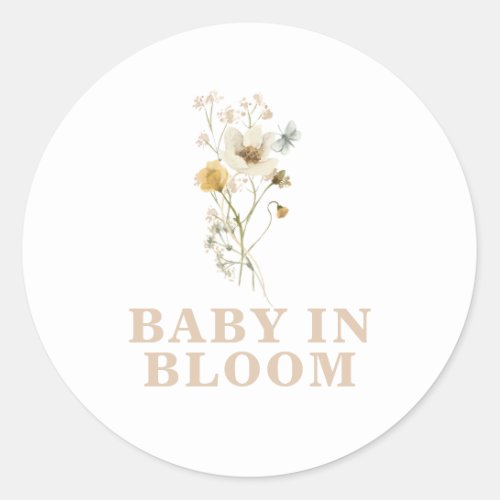 Baby in Bloom Wildflower Elegant boho Baby Shower Classic Round Sticker