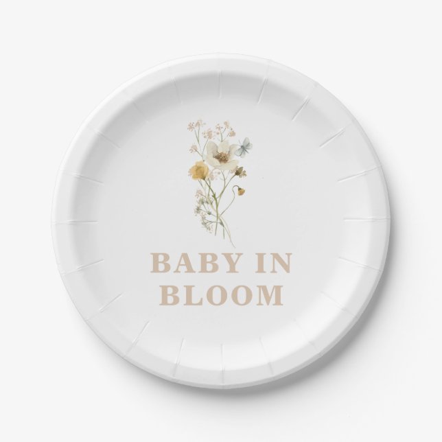 Baby in Bloom Wildflower Elegant boho Baby Shower Paper Plates (Front)