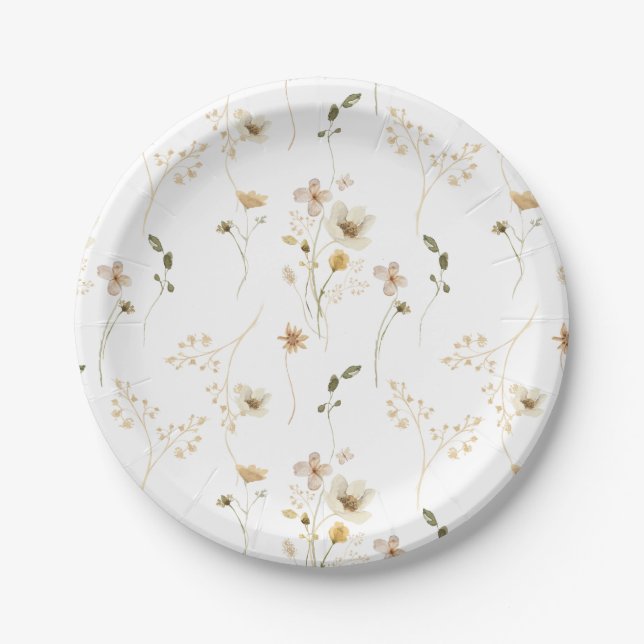 Baby in Bloom Wildflower Elegant boho Baby Shower Paper Plates (Front)