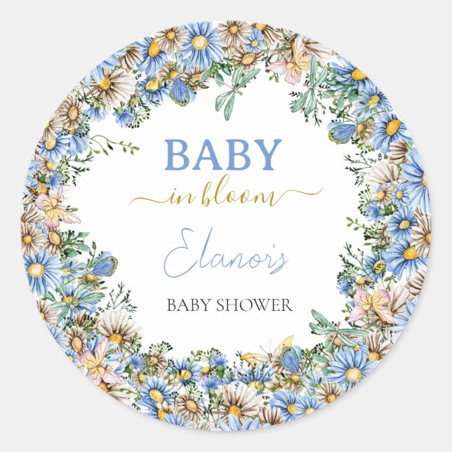 Baby in Bloom Wildflower Elegant Boy Baby Shower Classic Round Sticker (Front)