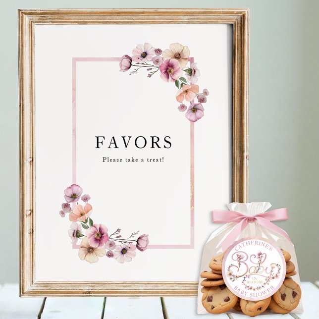 Baby in Bloom Wildflower Favors Sign – Dusty Pink  (Favors party sign)