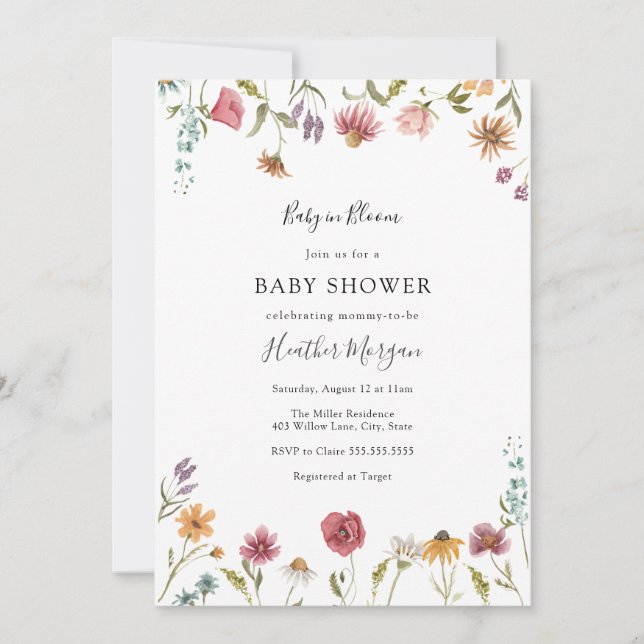 Baby in Bloom Wildflower Floral Baby Shower  Invitation (Front)
