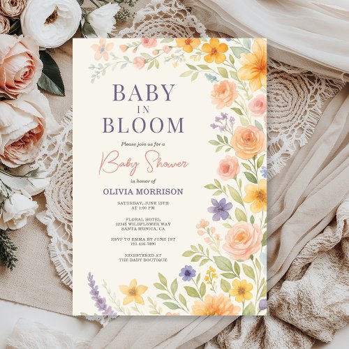 Wildflower Floral or wildflower baby shower invitation