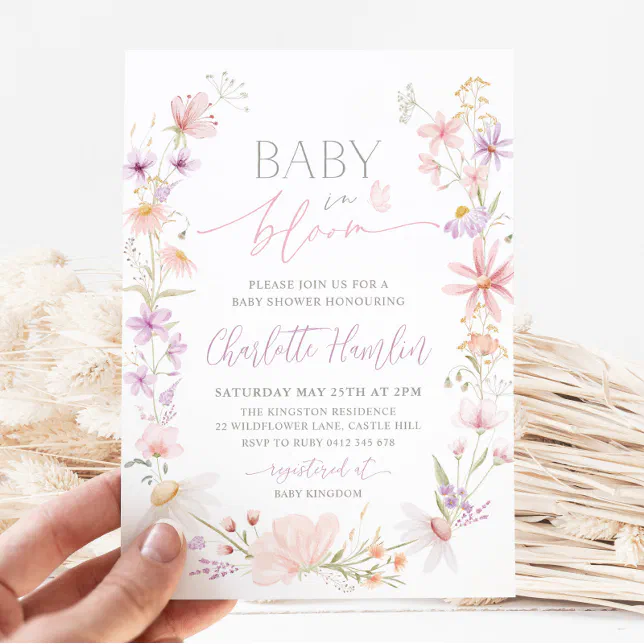 Baby In Bloom Wildflower Floral Baby Shower Invitation | Zazzle