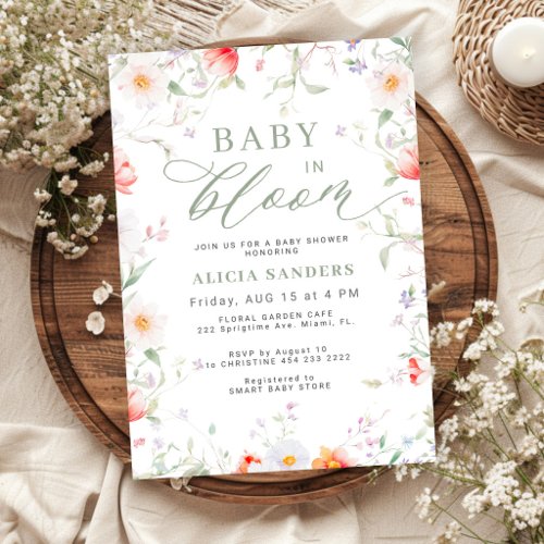 Baby in bloom wildflower floral boho baby shower invitation