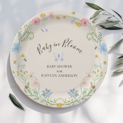 Baby in Bloom Wildflower Floral Butterfly Shower Paper Plates