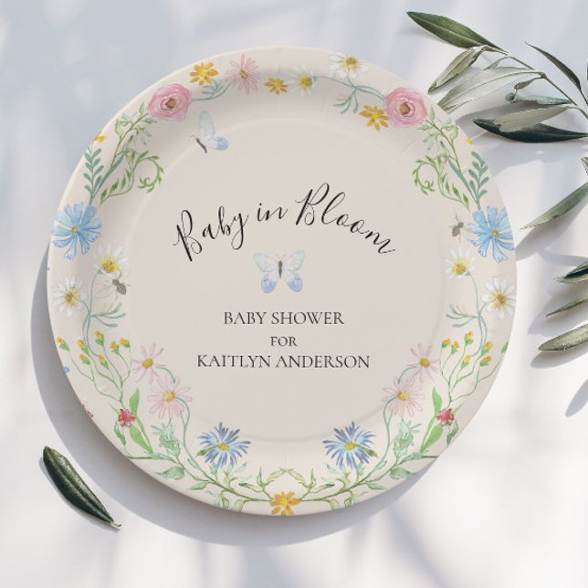 Baby in Bloom Wildflower Floral Butterfly Shower Paper Plates (Creator Uploaded)