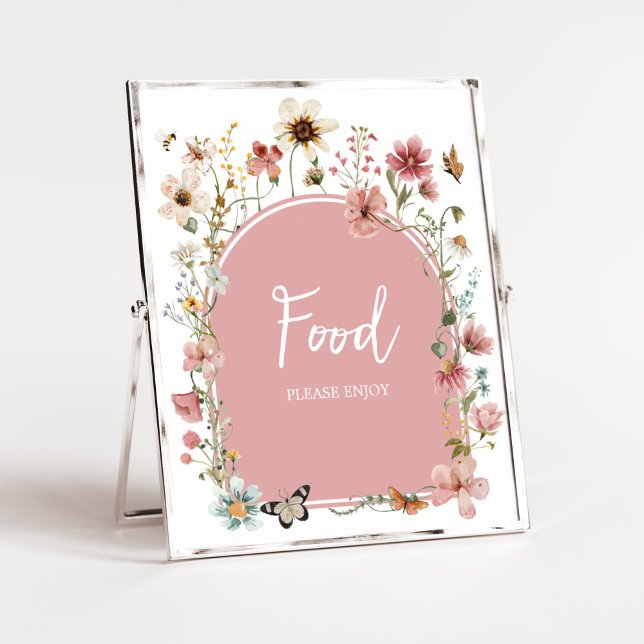 Baby in Bloom Wildflower Food Poster (Muted Pink Spring Flowers Baby Shower Food Sign)
