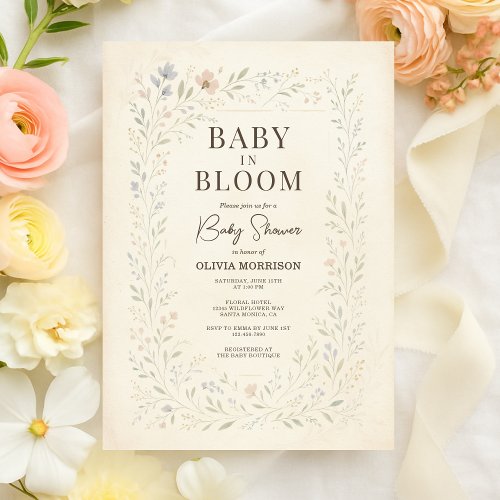 Spring Wildflower Floral or wildflower baby shower invitation