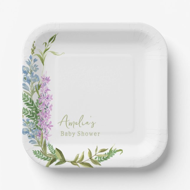 Baby in Bloom Wildflower Garden Baby Shower Paper Plates (Front)