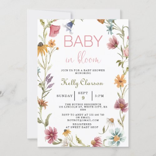 Baby In Bloom Wildflower Girl Baby Shower Invitation