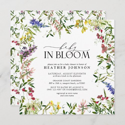 Baby in Bloom Wildflower Girl Baby Shower Invitation - Create the perfect baby shower with this elegant, modern, Summery baby in bloom girl shower invitation, featuring bright, hand painted watercolor wildflower artwork, hand lettered script typography, and elegant text. We hope you love it as much as we do! Contact designer for matching products. Copyright Elegant Invites, all rights reserved. 