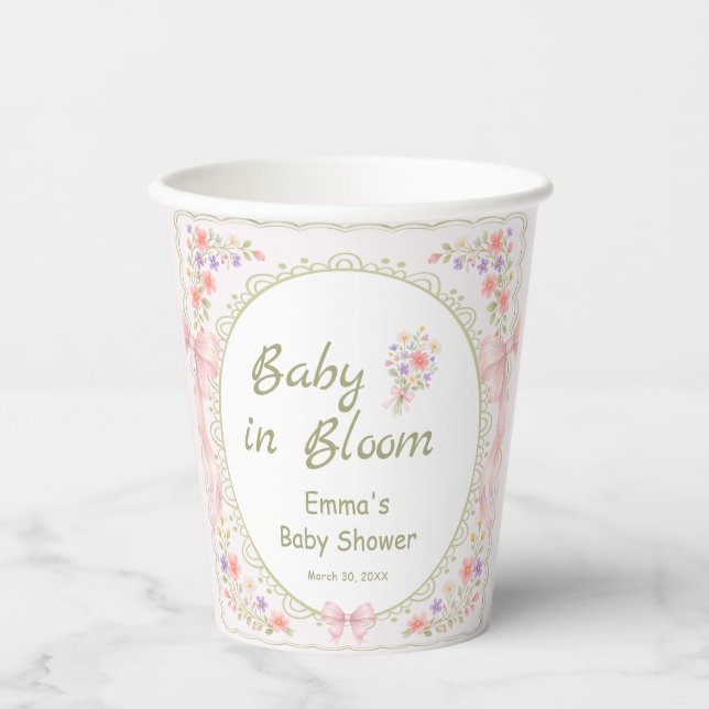 Baby in Bloom Wildflower Girl Baby Shower Paper Cups (Front)