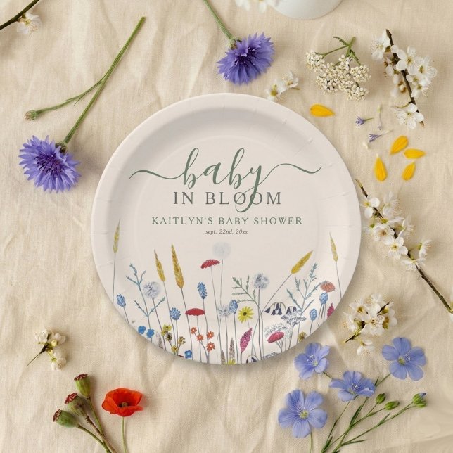 Baby in Bloom Wildflower Meadow Baby Shower Paper Plates (Creator Uploaded)