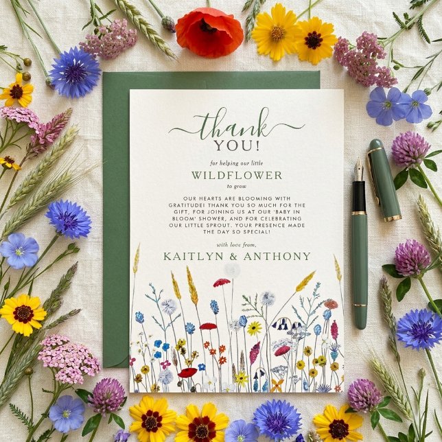 Baby in Bloom Wildflower Meadow Baby Shower Thank You Card (Creator Uploaded)