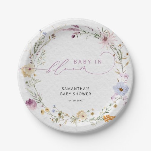 Baby in Bloom Wildflower Modern Baby Shower  Paper Plates