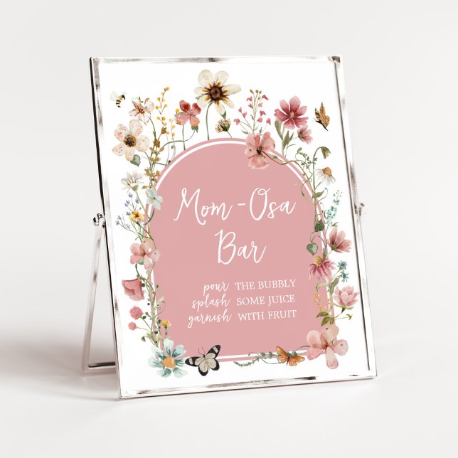 Baby in Bloom Wildflower Mom Osa Bar Poster (Muted Pink Spring Flowers Baby Shower Mom Osa Bar Sign )