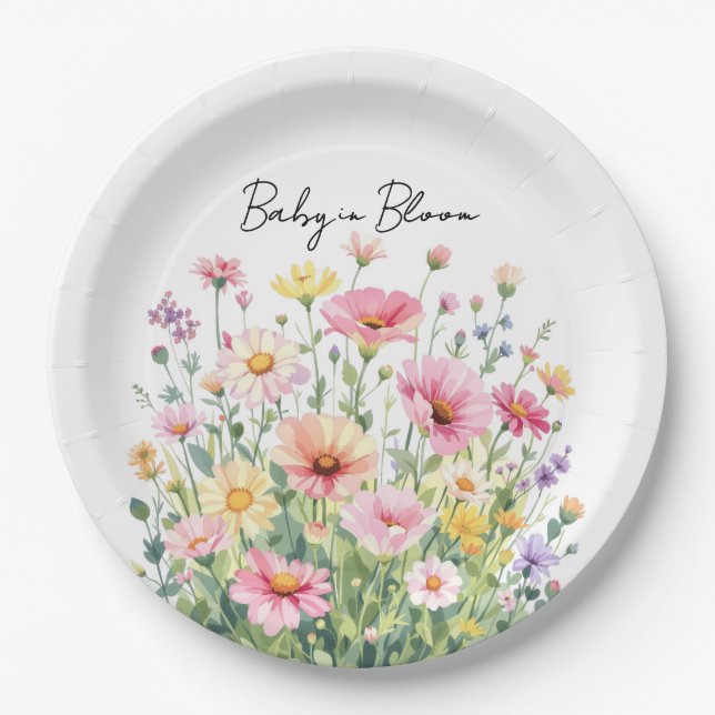 Baby in Bloom Wildflower Paper Plates (Front)