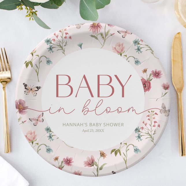 Baby in Bloom Wildflower Pink Baby Shower Paper Plates (Creator Uploaded)