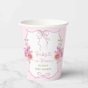 Baby in Bloom Wildflower Pink Bow Baby Shower Paper Cups