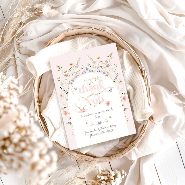 Baby in Bloom Wildflower Pink Girl Baby Shower Thank You Card | Zazzle