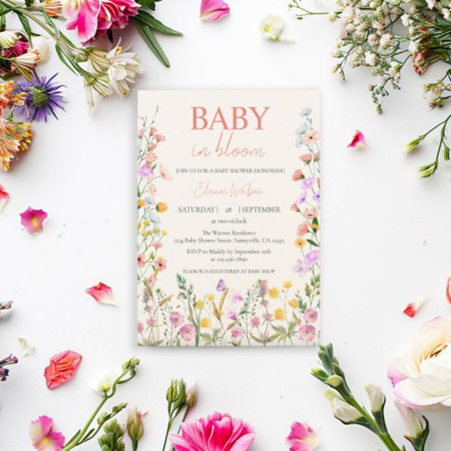 Baby in Bloom Wildflower Pink Girl QR Baby Shower Invitation (Creator Uploaded)