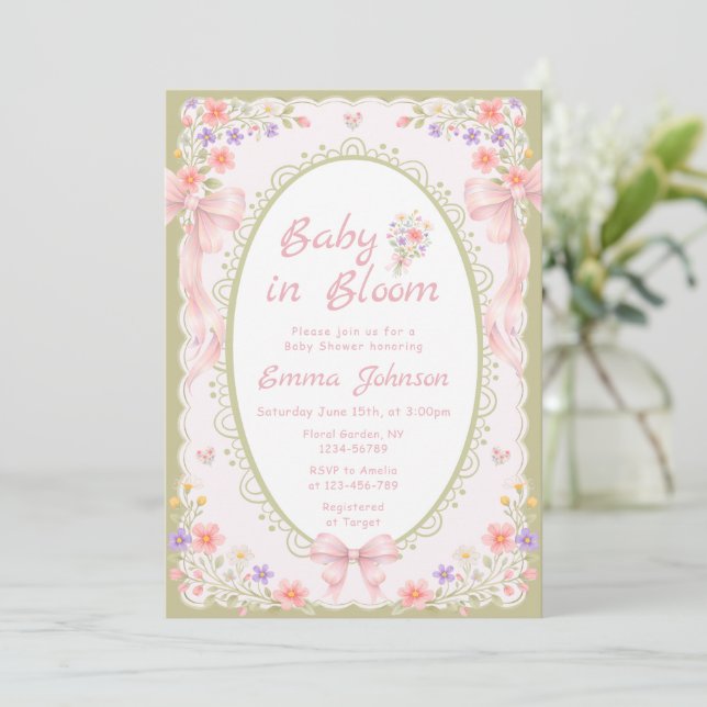 Baby in Bloom Wildflower Pretty Baby Shower Invitation (Standing Front)