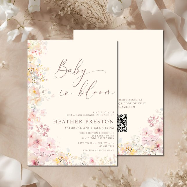 Baby In Bloom Wildflower QR Baby Shower Invitation (Creator Uploaded)