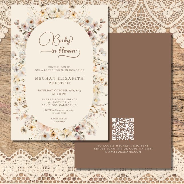Baby in Bloom Wildflower QR Code Baby Shower  Invitation (Creator Uploaded)