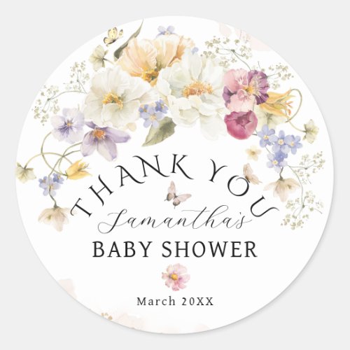 Baby in bloom Wildflower Rustic Baby Shower Classic Round Sticker