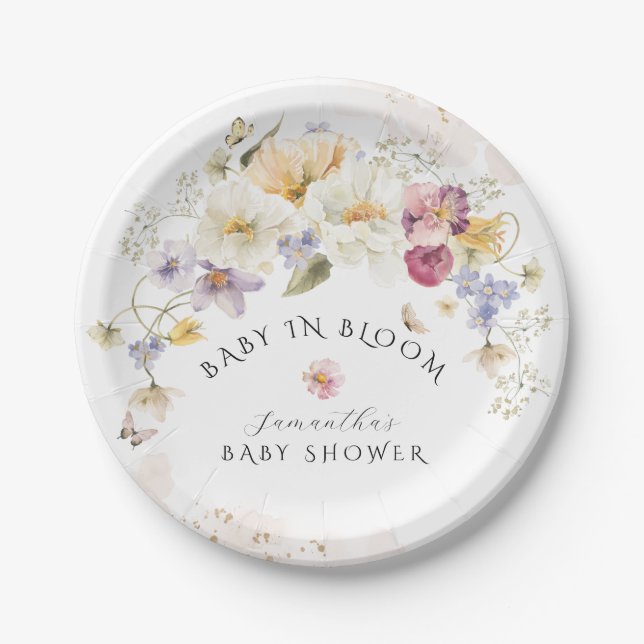 Baby in Bloom Wildflower Rustic Baby Shower Paper Plates (Front)