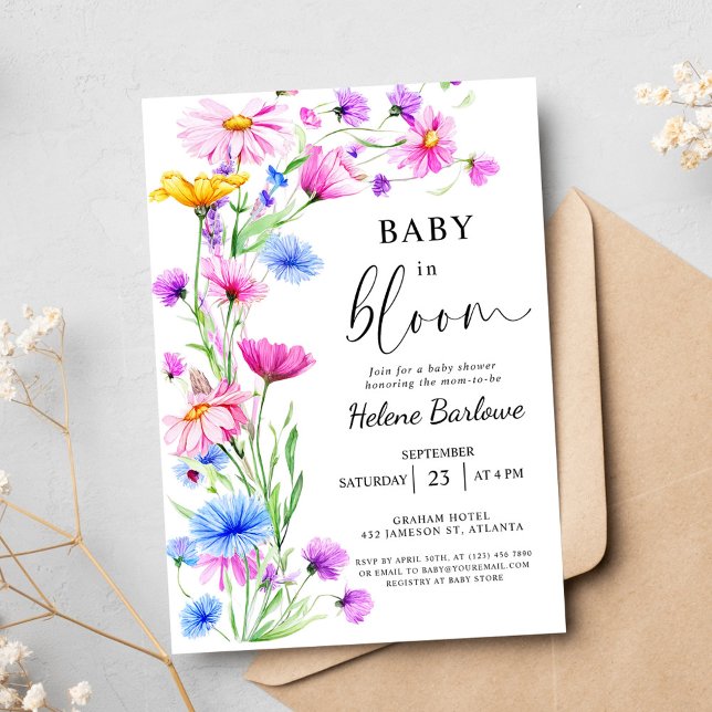 Baby in Bloom Wildflower Rustic Boho Baby Shower Invitation (Baby in Bloom Wildflower Rustic Boho Baby Shower Invitation)