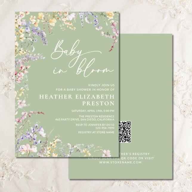Baby In Bloom Wildflower Sage Green Baby Shower Invitation (Creator Uploaded)