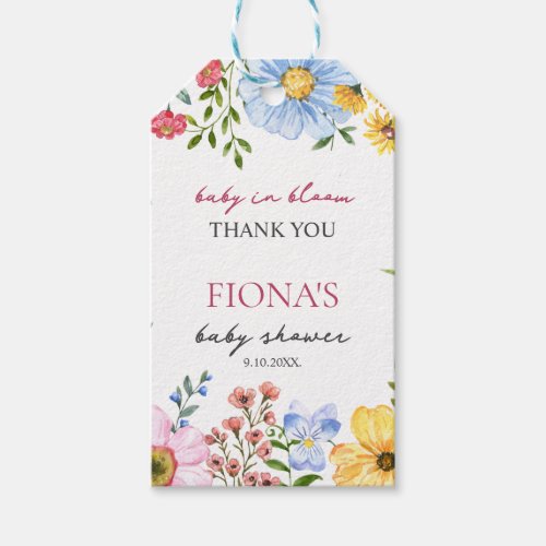 Baby in Bloom Wildflower Spring Summer Baby Shower Gift Tags