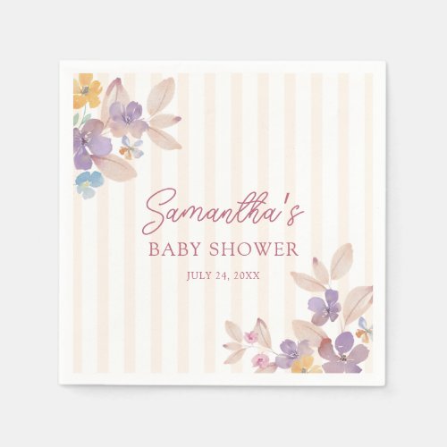 Baby In Bloom Wildflower & Stripe Baby Shower Napkins