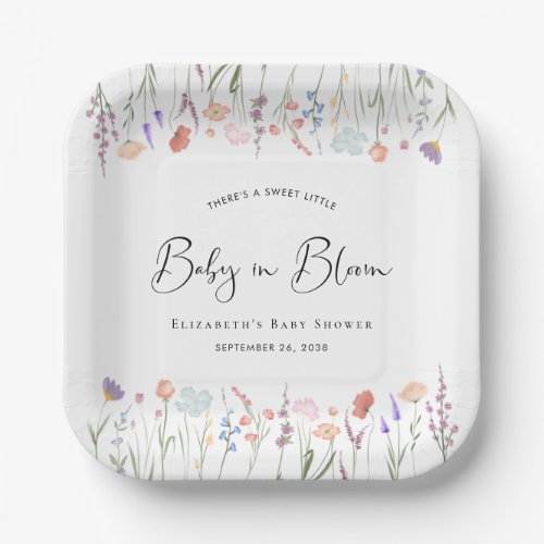 Baby in Bloom  Wildflower Watercolor Baby Shower Paper Plates