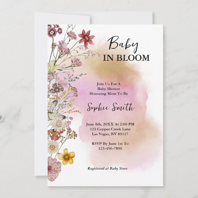 Baby In bloom Wildflower Watercolor Invitation (Front)