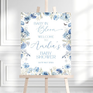 Baby in Bloom Wildflower Welcome Sign, Dusty blue  Foam Board